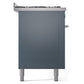 ILVE 60-inch Professional Plus II Dual Fuel Range with 9 Burners, Griddle, and Triple Glass Door Oven in Blue Grey (UP60FWMPBG)