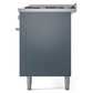 ILVE 60-inch Professional Plus II Dual Fuel Range with 9 Burners, Griddle, and Triple Glass Door Oven in Blue Grey (UP60FWMPBG)