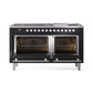 ILVE 60-inch Professional Plus II Dual Fuel Range with 9 Burners, Griddle, and Triple Glass Door Oven in Glossy Black (UP60FWMPBK)