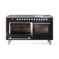 ILVE 60-inch Professional Plus II Dual Fuel Range with 9 Burners, Griddle, and Triple Glass Door Oven in Glossy Black (UP60FWMPBK)