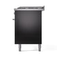 ILVE 60-inch Professional Plus II Dual Fuel Range with 9 Burners, Griddle, and Triple Glass Door Oven in Glossy Black (UP60FWMPBK)