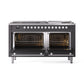 ILVE 60-inch Professional Plus II Dual Fuel Range with 9 Burners, Griddle, and Triple Glass Door Oven in Matte Graphite (UP60FWMPMG)