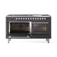 ILVE 60-inch Professional Plus II Dual Fuel Range with 9 Burners, Griddle, and Triple Glass Door Oven in Matte Graphite (UP60FWMPMG)