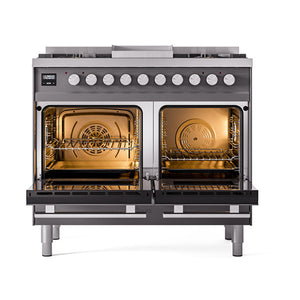 ILVE 40-inch Professional Plus II Dual Fuel Range with Solid Door Oven in Matte Graphite (UPD40FQMPMG)