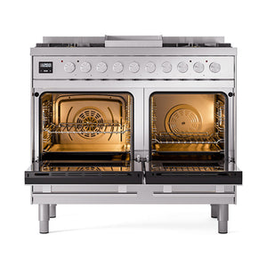 ILVE 40-inch Professional Plus II Dual Fuel Range with Solid Door Oven in Stainless Steel (UPD40FQMPSS)