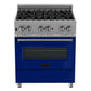 ZLINE 30 in. 4.0 cu. ft. Legacy Dual Fuel Range with 4 Burner Gas Cooktop and Electric Convection Oven in DuraSnow® Stainless Steel and Blue Gloss Door (RAS-BG-30)