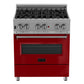 ZLINE 36 in. 4.6 cu. ft. Legacy Dual Fuel Range with 6 Burner Gas Cooktop and Electric Convection Oven in DuraSnow® Stainless Steel and Red Gloss Door (RAS-RG-36)