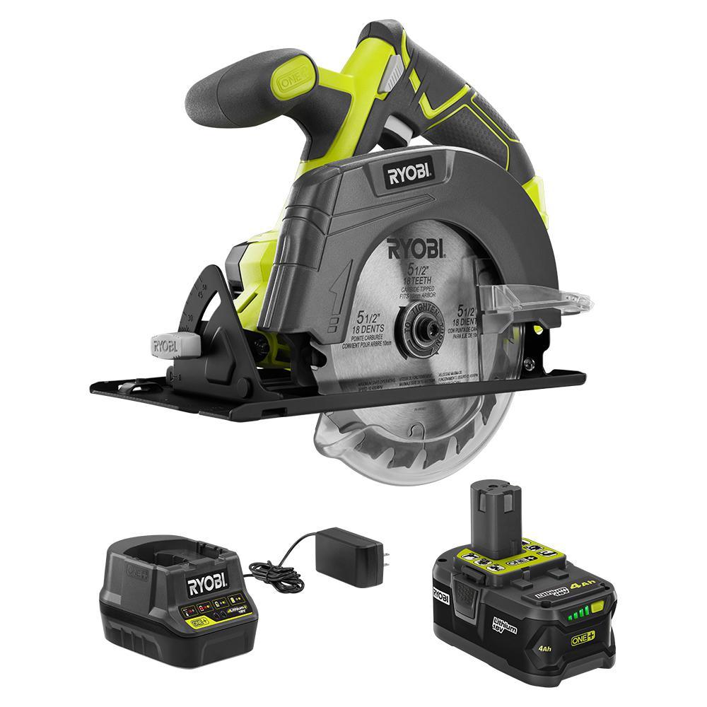18-Volt ONE+ Cordless 5-1/2 in. Circular Saw with (1) 4.0 Ah Lithium-Ion Battery and 18-Volt Charger