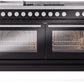 ILVE Professional Plus II 60-Inch Dual Fuel Range with 7 Burners, Griddle, & French Top with Triple Glass Door Oven in Glossy Black (UP60FSWMPBK)