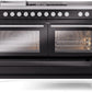 ILVE Professional Plus II 60-Inch Dual Fuel Range with 7 Burners, Griddle, & French Top with Triple Glass Door Oven in Glossy Black (UP60FSWMPBK)
