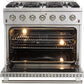Forno Appliance Package - 36 Inch Gas Range, Range Hood, Refrigerator, Microwave Drawer, Dishwasher, Wine Cooler, AP-FFSGS6244-36-9