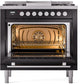 ILVE 36-Inch Professional Plus II Freestanding Dual Fuel Range with 6 Sealed Burner in Black (UP36FWMPBK)