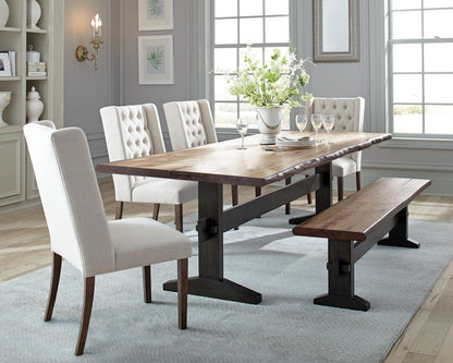 Bexley Natural Honey/Espresso Live Edge Trestle Dining Table