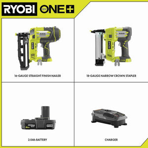 18-Volt ONE+ 16-Gauge Cordless AirStrike Straight Nailer, 18-Gauge Narrow Crown Stapler with 2.0 Ah Battery and Charger