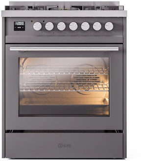 ILVE Professional Plus II 30-Inch Freestanding Dual Fuel Range with 5 Sealed Burners in Matte Graphite (UP30WMPMG)