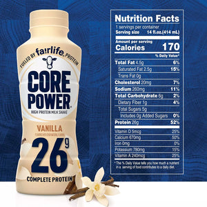Core Power Protein Vanilla 26g Bottles, 14 fl oz, 2 Packs Of 12 Bottles