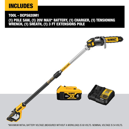 DEWALT 20V MAX 8in. Cordless Battery Powered Pole Saw Kit with (1) 4Ah Battery, Charger & Sheath