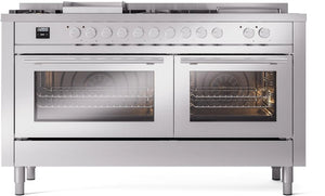 ILVE Professional Plus II 60-Inch Dual Fuel Range with 7 Burners, Griddle, & French Top with Triple Glass Door Oven (UP60FSWMPSS)