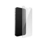 Three-quarter angled view of screen protector above device screen