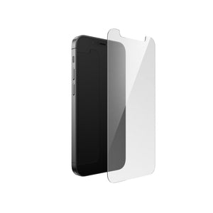 Three-quarter angled view of screen protector above device screen