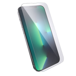 Three-quarter angled view of screen protector on above device screen.#color_clear