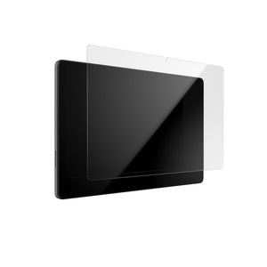 Three-quarter view of device with screen protector hovering above screen.#color_clear