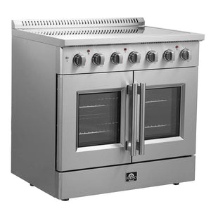 Forno Package - 36" Electric French Door Range, Wall Mount Range Hood and Refrigerator, AP-FFSEL6917-36-3PK-1