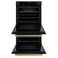 ZLINE Autograph Edition 30 in. Professional True Convection Double Wall Oven with Air Fry and Self Clean in Black Stainless Steel with Polished Gold Handles (WADBZ-30-G)