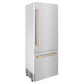 ZLINE Autograph Edition 30 in. 16.1 cu. ft. Built-In Bottom Freezer Refrigerator with Water Dispenser and Ice Maker in DuraSnow® Stainless Steel with Champagne Bronze Accents (RBIVZ-SN-30-CB)