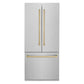 ZLINE Autograph Edition 36 in. 19.6 cu. ft. French Door Built-In Bottom Freezer Refrigerator with Water Dispenser and Ice Maker in DuraSnow® Stainless Steel with Champagne Bronze Accents (RBIVZ-SN-36-CB)