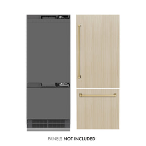 ZLINE Autograph Edition 30 in. 16.1 cu. ft. Panel Ready Built-In Bottom Freezer Refrigerator with Water Dispenser and Ice Maker with Graphite Gray Interior and Champagne Bronze Accents (GRBIVZ-30-CB)