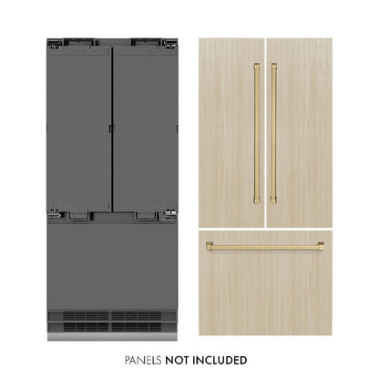 ZLINE Autograph Edition 36 in. 19.6 cu. ft. Panel Ready French Door Built-In Bottom Freezer Refrigerator with Water Dispenser and Ice Maker with Graphite Gray Interior and Champagne Bronze Accents (GRBIVZ-36-CB)