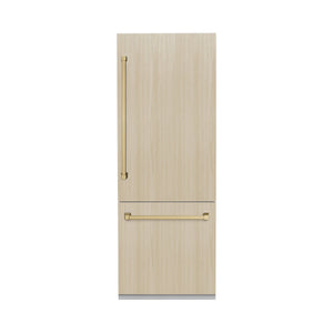ZLINE Autograph Edition 30 in. 16.1 cu. ft. Panel Ready Built-In Bottom Freezer Refrigerator with Water Dispenser and Ice Maker with Champagne Bronze Accents (RBIVZ-30-CB)