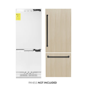 ZLINE Autograph Edition 30 in. 16.1 cu. ft. Panel Ready Built-In Bottom Freezer Refrigerator with Water Dispenser and Ice Maker with Matte Black Accents (RBIVZ-30-MB)