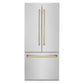 ZLINE Autograph Edition 36 in. 19.6 cu. ft. French Door Built-In Bottom Freezer Refrigerator with Water Dispenser and Ice Maker in Stainless Steel with Polished Gold Accents (RBIVZ-304-36-G)