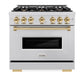 ZLINE Autograph Edition 36 in. 5.2 cu. ft. Classic Dual Fuel Range with 6 Burner Gas Cooktop and Electric Convection Oven in Stainless Steel with Polished Gold Accents (CDRZ-36-G)