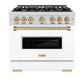 ZLINE Autograph Edition 36 in. 5.2 cu. ft. Classic Dual Fuel Range with 6 Burner Gas Cooktop and Electric Convection Oven in Stainless Steel with White Matte Door and Champagne Bronze Accents (CDRZ-WM-36-CB)
