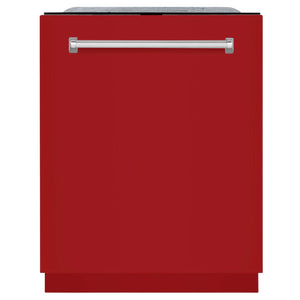 ZLINE 24 in. Monument Series 3rd Rack Top Touch Control Dishwasher with Red Gloss Panel, 45dBa (DWMT-RG-24)