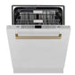 ZLINE Autograph Edition 30 in. Kitchen Package with Stainless Steel Dual Fuel Range, Range Hood, Dishwasher, and Refrigerator with External Water Dispenser with Champagne Bronze Accents (4AKPR-RARHDWM30-CB)