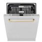 ZLINE Autograph Edition 30 in. Kitchen Package with Stainless Steel Dual Fuel Range, Range Hood, Dishwasher and Refrigerator with Polished Gold Accents (4KAPR-RARHDWM30-G)