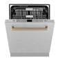 ZLINE Autograph Edition 24 in. Monument Series 3rd Rack Top Control Tall Tub Dishwasher in Fingerprint Resistant Stainless Steel with Champagne Bronze Accents, 45dBa (DWMTZ-SN-24-CB)