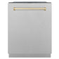 ZLINE Autograph Edition 24 in. Monument Series 3rd Rack Top Control Tall Tub Dishwasher in Fingerprint Resistant Stainless Steel with Polished Gold Accents, 45dBa (DWMTZ-SN-24-G)