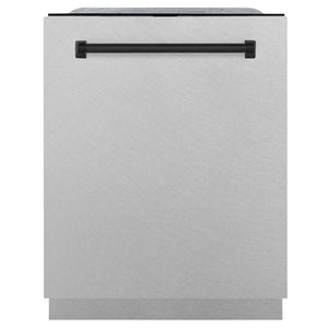 ZLINE Autograph Edition 24 in. Monument Series 3rd Rack Top Control Tall Tub Dishwasher in Fingerprint Resistant Stainless Steel with Matte Black Accents, 45dBa (DWMTZ-SN-24-MB)
