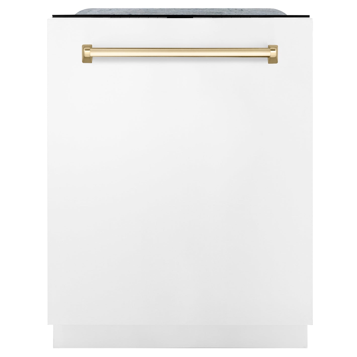 ZLINE Autograph Edition 24 in. Monument Series 3rd Rack Top Touch Control Tall Tub Dishwasher in White Matte with Polished Gold Accent Handle, 45dBa (DWMTZ-WM-24-G)