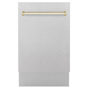 ZLINE Autograph Edition 18 in. Compact 3rd Rack Top Control Dishwasher in Fingerprint Resistant Stainless Steel with Polished Gold Accent Handle, 51dBa (DWVZ-SN-18-G)