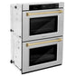 ZLINE Autograph Edition 30 in. Professional True Convection Double Wall Oven with Air Fry and Self Clean in DuraSnow® Stainless Steel with Champagne Bronze Handles (WADSZ-30-CB)