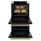 ZLINE Autograph Edition 30 in. Professional True Convection Double Wall Oven with Air Fry and Self Clean in DuraSnow® Stainless Steel with White Matte Doors and Polished Gold Handles (WADSZ-WM-30-G)