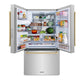 ZLINE Autograph Edition 36 in. 28.9 cu. ft. Standard-Depth French Door External Water Dispenser Refrigerator with Dual Ice Maker in Fingerprint-Resistant Stainless Steel and Champagne Bronze Traditional Handles (RSMZ-W-36-CB)