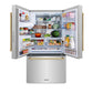ZLINE Autograph Edition 36 in. 28.9 cu. ft. Standard-Depth French Door External Water Dispenser Refrigerator with Dual Ice Maker in Fingerprint-Resistant Stainless Steel and Polished Gold Traditional Handles (RSMZ-W-36-G)