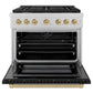 ZLINE Autograph Edition 36 in. 5.2 cu. ft. Paramount Dual Fuel Range with 6 Burner Gas Cooktop and Electric Convection Oven in DuraSnow® Stainless Steel with Black Matte Door and Champagne Bronze Accents (SDRSZ-BLM-36-CB)